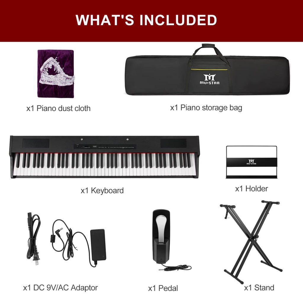 Black 88-Key Digital Piano Weighted Keyboard Hammer Action with Stand I56387