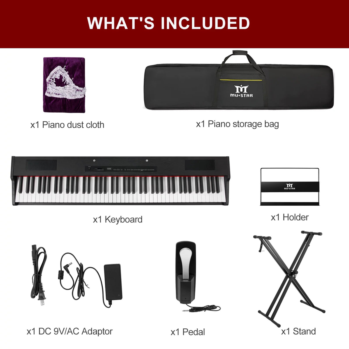 Black 88-Key Digital Piano Weighted Keyboard Hammer Action with Stand I56387