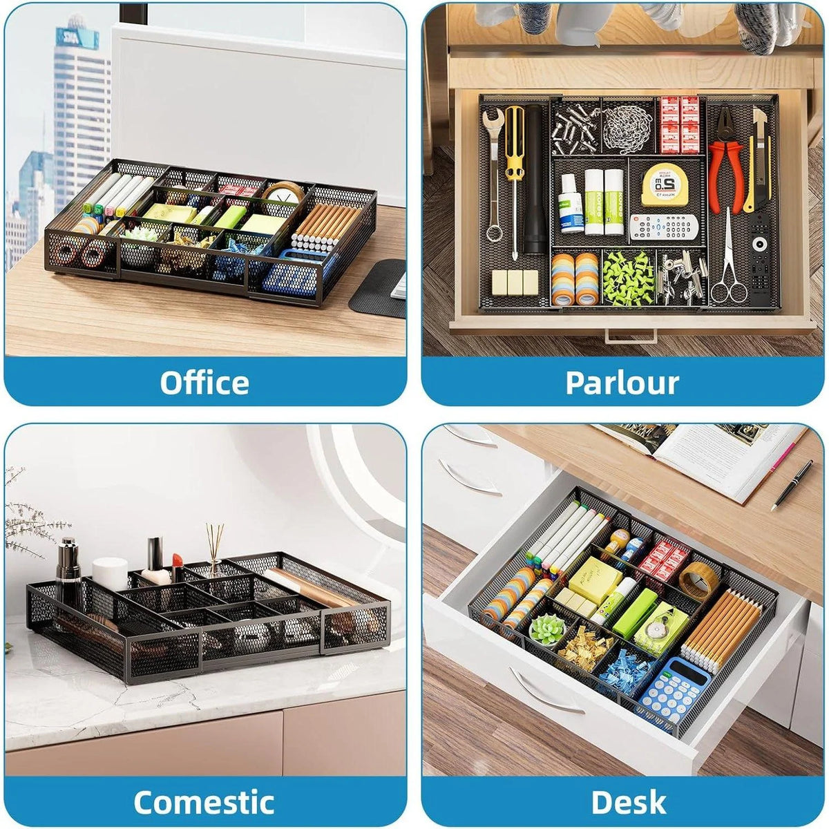Mesh Drawer Organizer with 10 Adjustable Compartments D40867