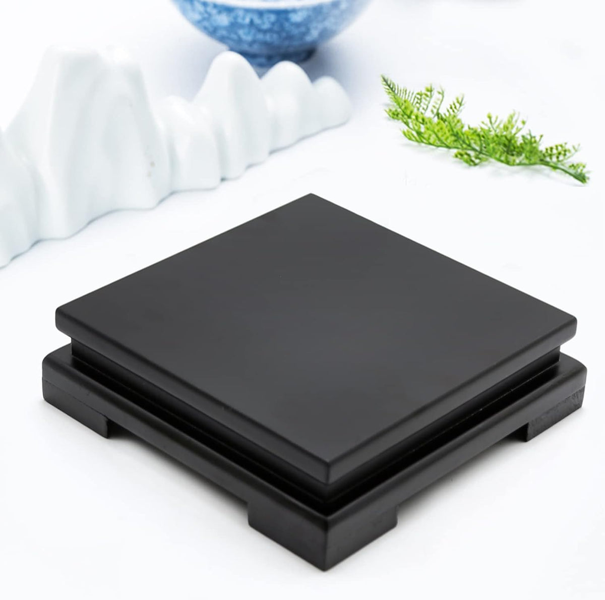 Square Wood Display Stand 6.7" W x 6.7" D x 1.7" H (Black) D2336