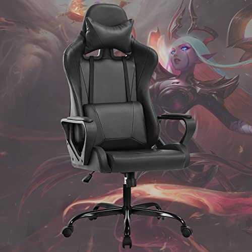 White Ergonomic PU Leather Gaming Chair with Lumbar Support Headrest K3760