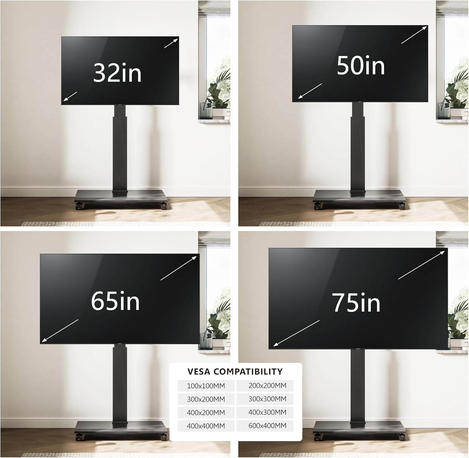 Table Top TV Stand for 50-85 inch TVs and Rolling TV Stand for 32-75 Inch TVs W673