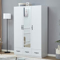 Rattan Armoire Wardrobe Closet Wood 71" Tall with 3 Doors 4 Drawers Mirror Hanging Rod and Shelves A799474