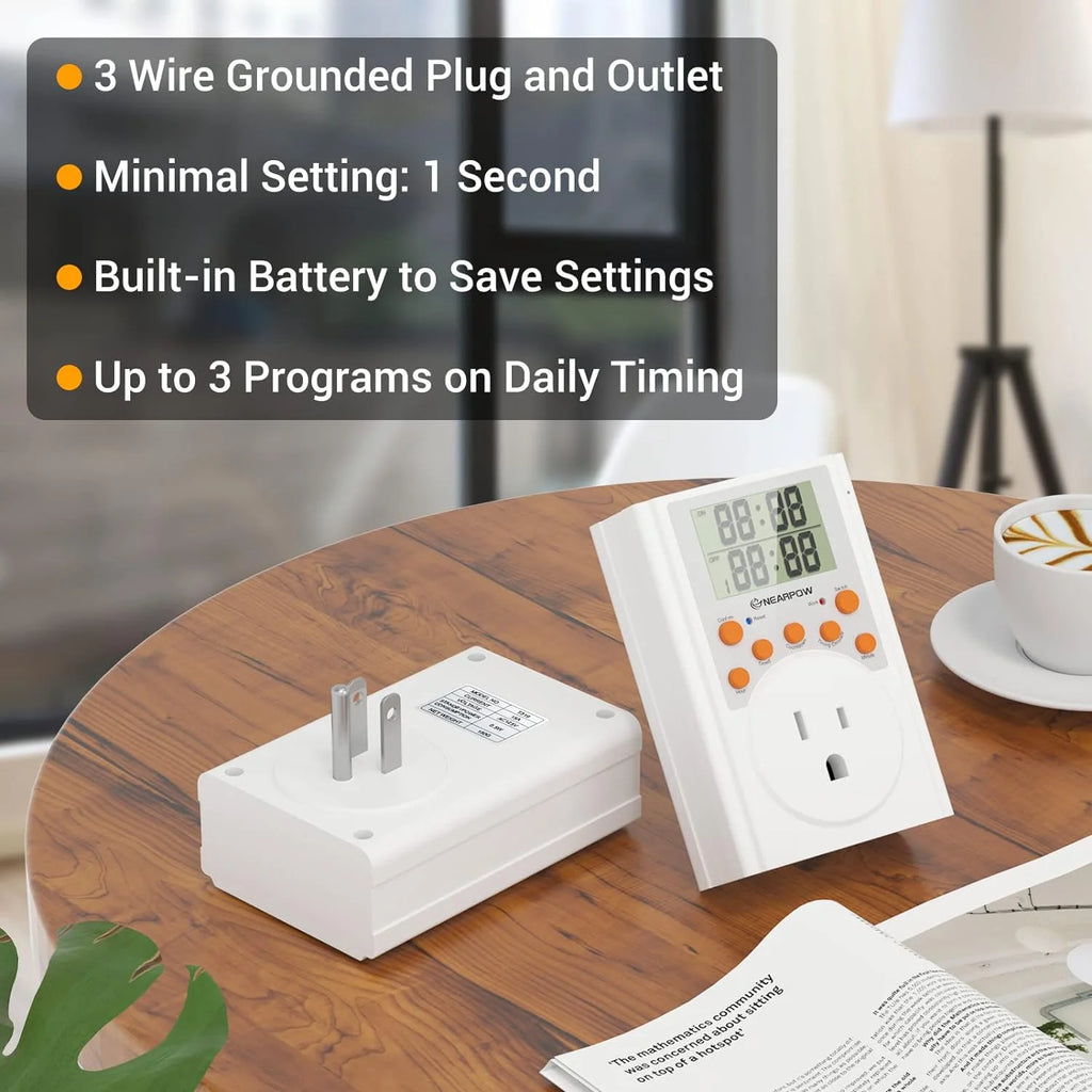 Programmable Digital Timer Switch with 3-Prong Outlet, 15A/1800W V9649