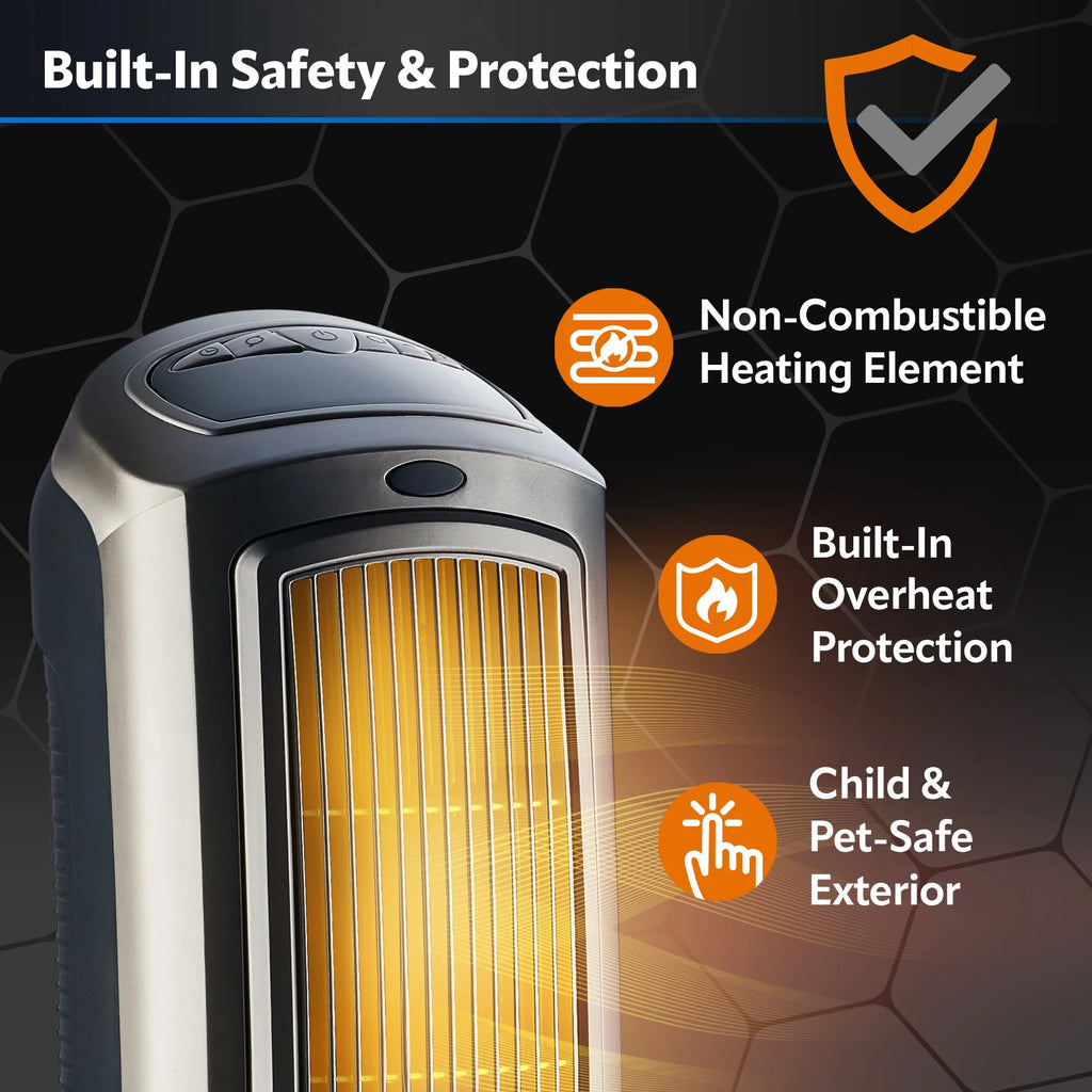 23" 1500W Oscillating Ceramic Space Heater with Timer, Remote, Silver I643