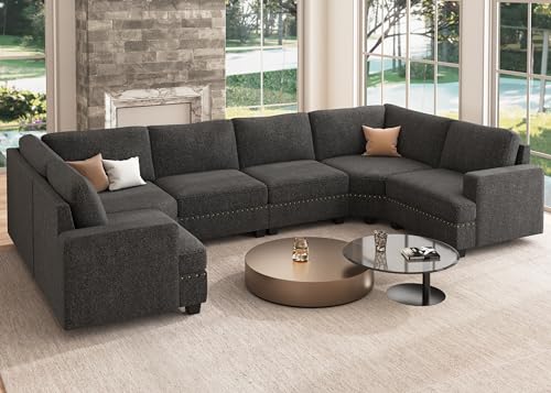 Oversized Modular Sectional Sofa, 135.6 inch, Dark Grey Z182