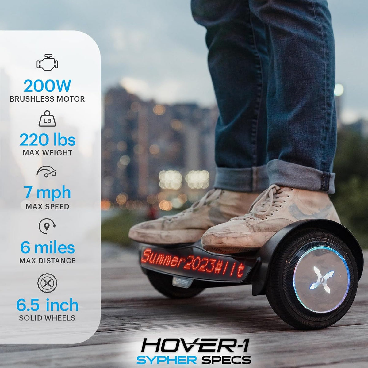 Electric Self-Balancing Hoverboard with Customizable Screen, Dual 150W Motors, 7 mph Max Speed, 7 Miles Max Range G674713