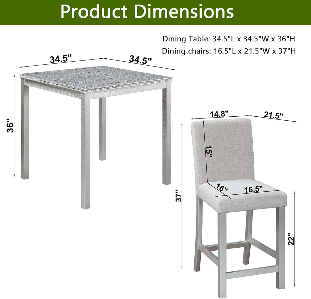 5-Piece Acacia Wood Counter Height Dining Table Set with 4 Upholstered-Seat Chairs J91026
