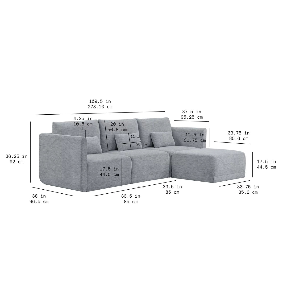 Gray Fabric Modular Sectional Sofa with Ottoman S357458