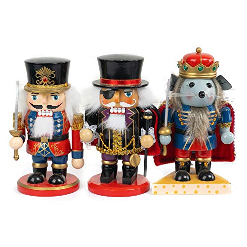 3 Set Christmas Nutcrackers Figures, 7 Inch Handmade Wooden Nutcracker Decorations A535650