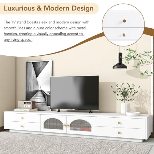 Black TV Stand with Open Storage Shelf and Drawers U5666