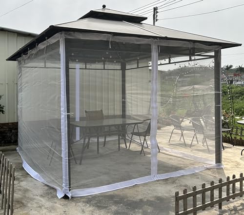 Black 4-Panel Mosquito Net for Gazebo Canopy 10' x 10' with Double Door D894