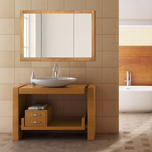 Nutmeg Oak Assembled Frame Bathroom Wall Cabinet with Mirrored Doors, 36" Q27114
