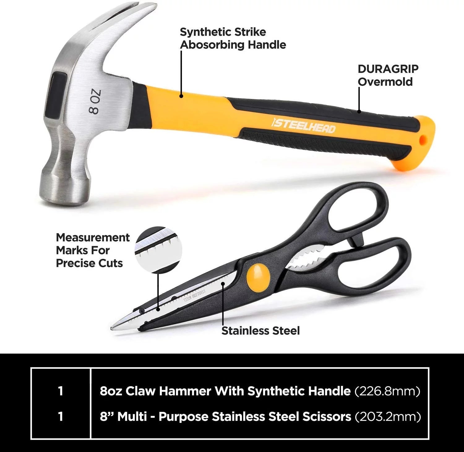62-Piece Tool Set with Screwdriver Handle, 33 Bits, Pliers, Tape Measure, Torpedo Level, Hammer, Scissors, Wrench, Reinforced Case C429067