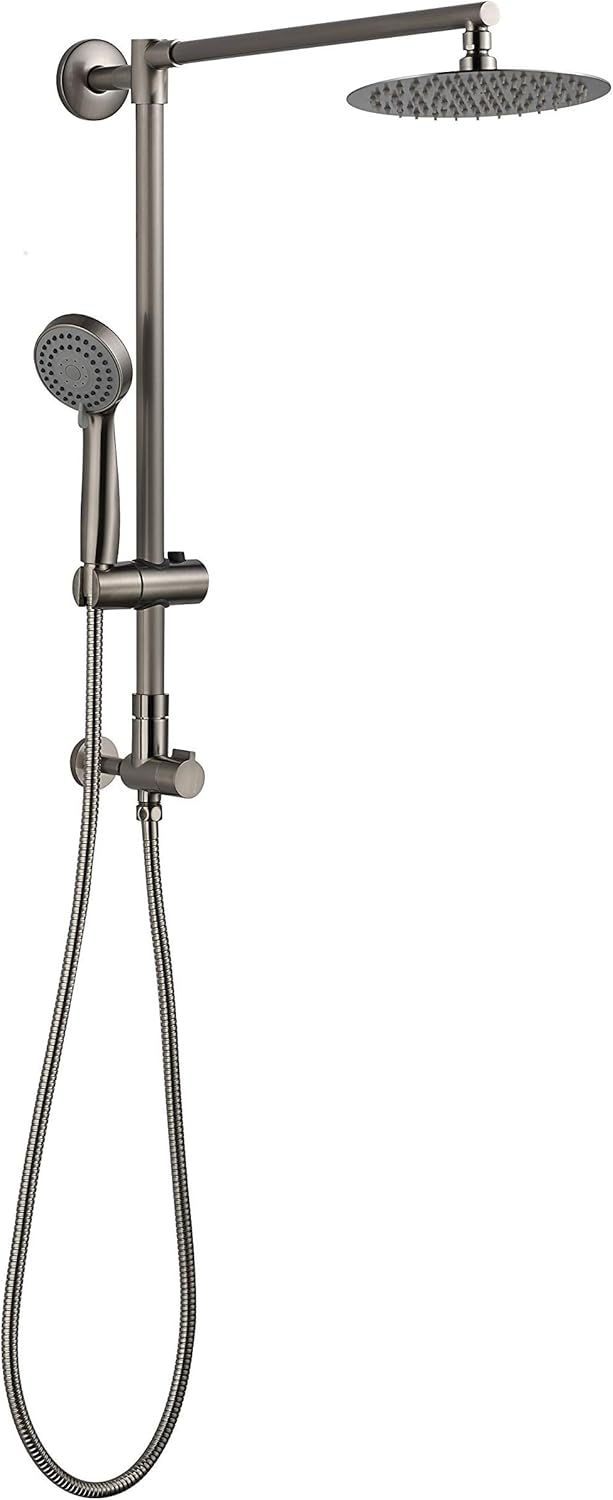 8" Low Profile Rain Shower System with Slide Bar Handheld Shower Combo (Brushed Nickel) I546818