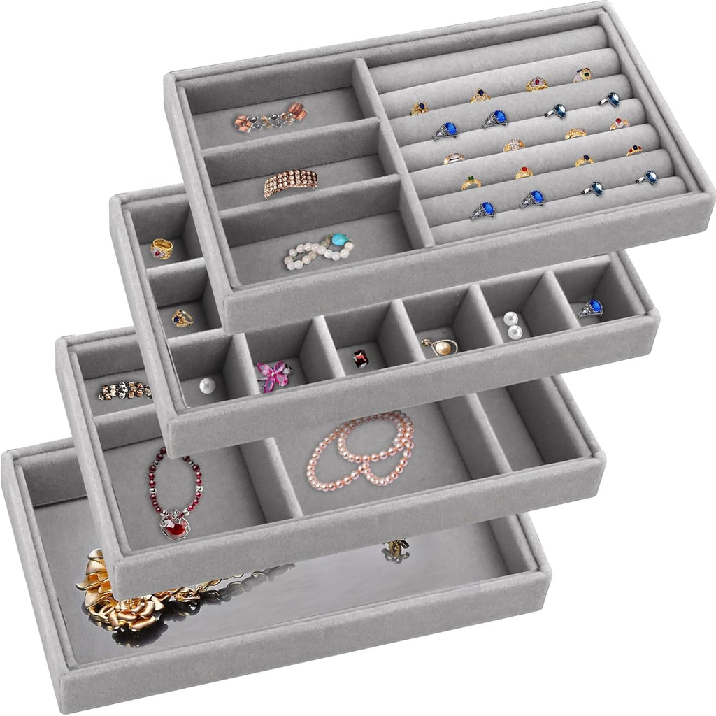 4 Pcs Velvet Jewelry Organizer Trays V9536