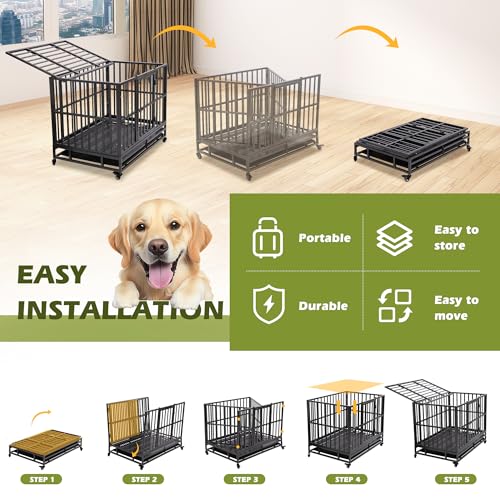 38 inch Folding Dog Crate with Removable Tray I525