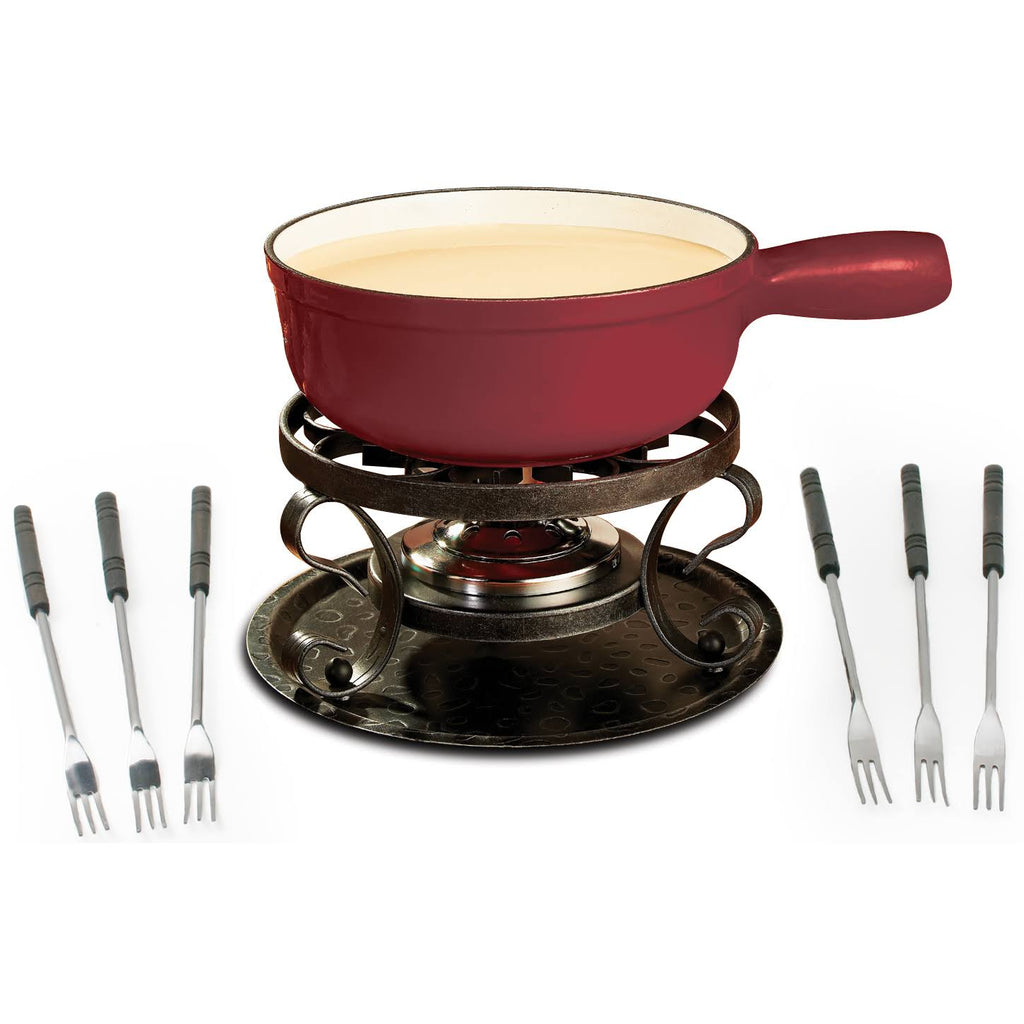 2-Quart Cast Iron Cheese Fondue Set, 9-Piece, Cherry Red Z860778