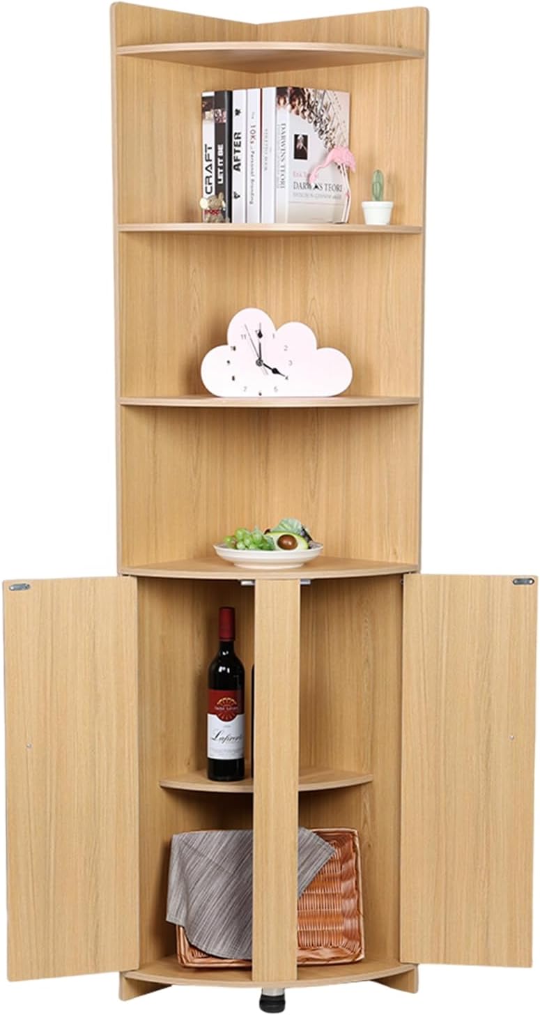 Tall Bathroom Corner Cabinet with Barn Door Design & Open Shelves M82186