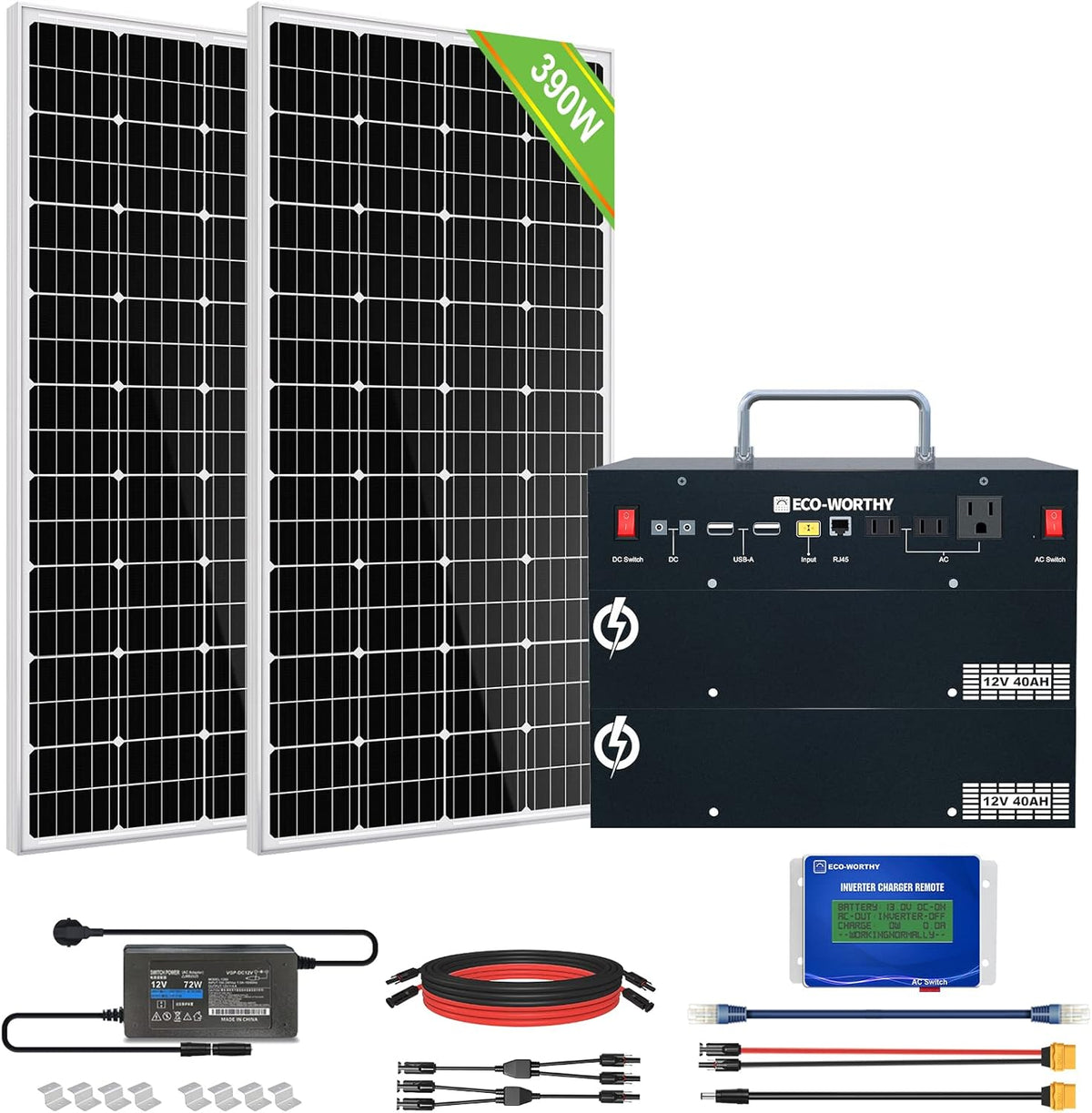 400W 1.6KWH Complete Solar Power System with 2 Solar Panels and Power Station W87373