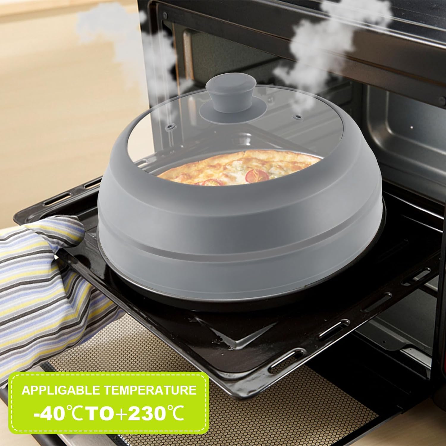 10.5 inch Microwave Plate Cover with Collapsible Silicone and Glass D566874