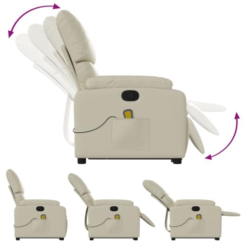 Cream Faux Leather Power Lift Massage Recliner Chair O6053