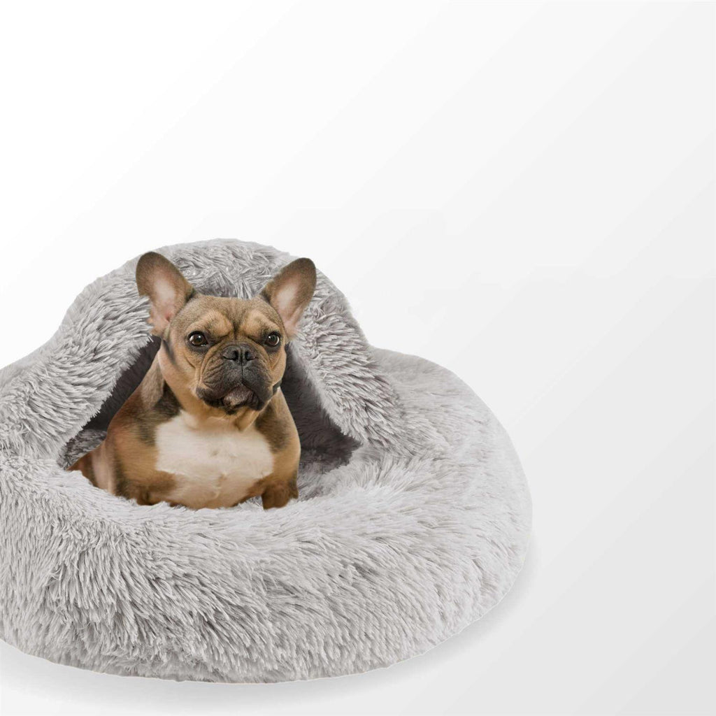 Soft Faux Fur Cat Bed Cave Hooded Blanket Dog Couch B436505