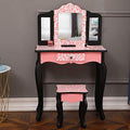 Pink Kids Vanity Table and Chair Set with Tri-Folding Mirror Y776