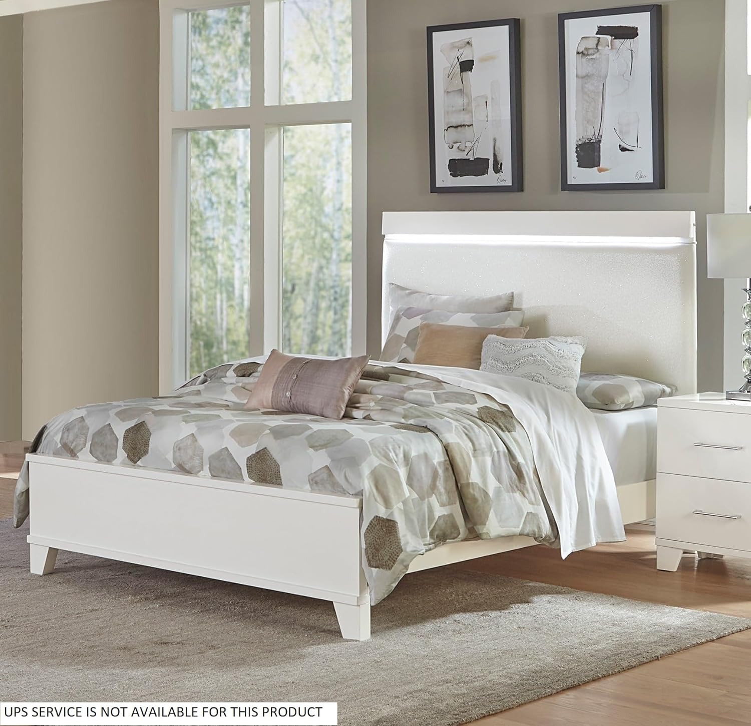 White High Gloss Finish Full Bed with Faux Leather Upholstered Headboard N981296