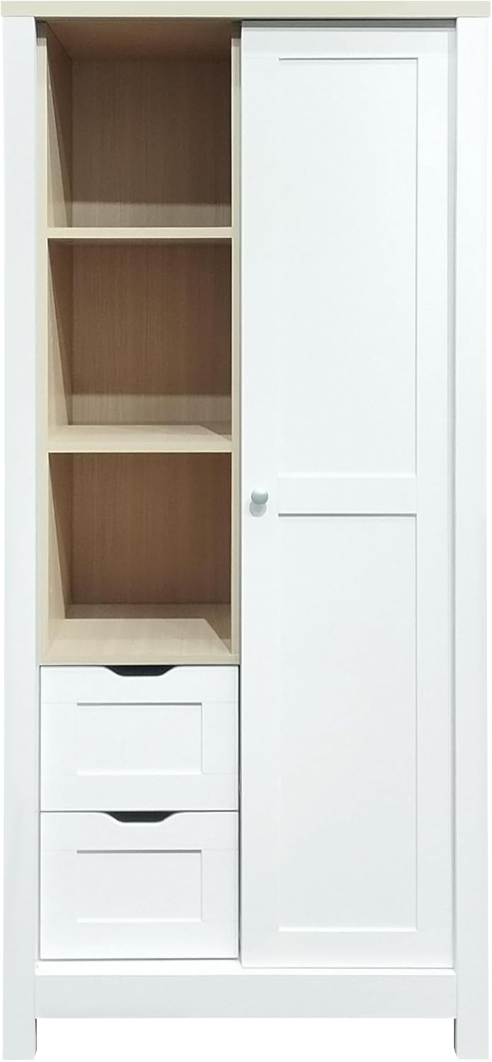 White Wooden Wardrobe Closet with 2 Drawers and Sliding Door Z672102