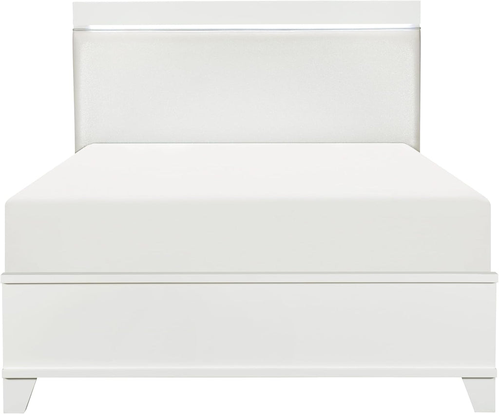 White High Gloss Finish Full Bed with Faux Leather Upholstered Headboard N981296