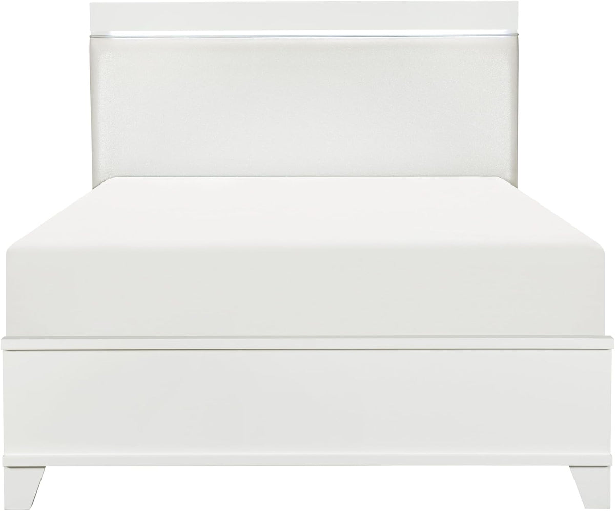 White High Gloss Finish Full Bed with Faux Leather Upholstered Headboard N981296