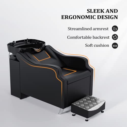 Shampoo Backwash Unit with Large Porcelain Bowl Salon Sink Hair Wash Chair Shampoo Station K56230