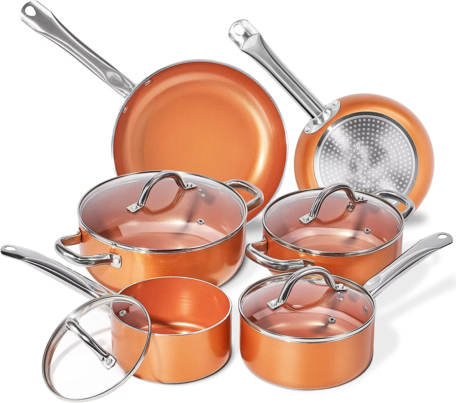10 Piece Nonstick Ceramic Cookware Set with Stainless Steel Handles R5093