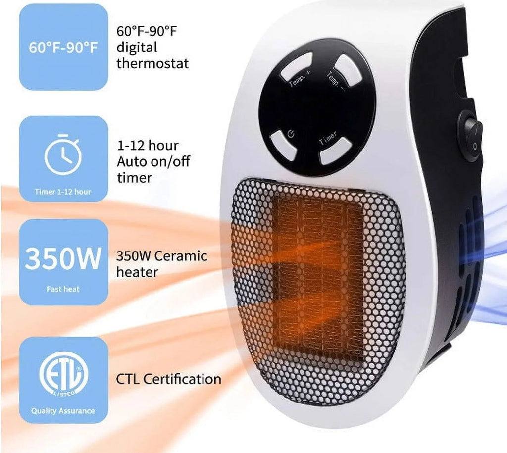 500W Mini Plug-in Wall Heater With Digital Timer T8525