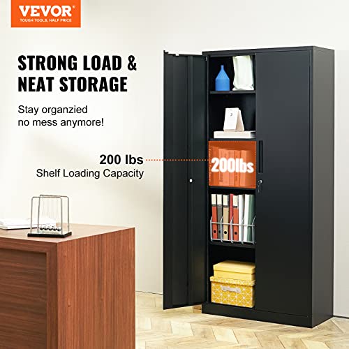 Black Metal Storage Cabinet with 2 Doors and 4 Adjustable Shelves W33070