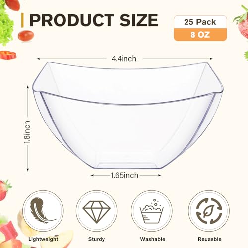 25 Pack 8 oz Clear Plastic Serving Bowls P7512