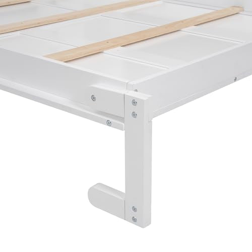 White Full Size Wood Murphy Bed with Shelves and Led Lights U697