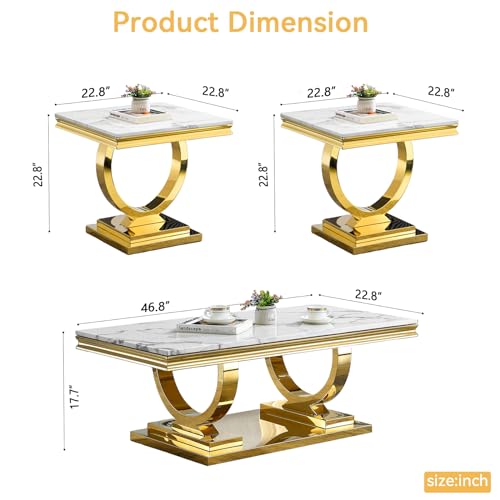 White Marble Coffee Table with Stainless Steel Pedestal C2593