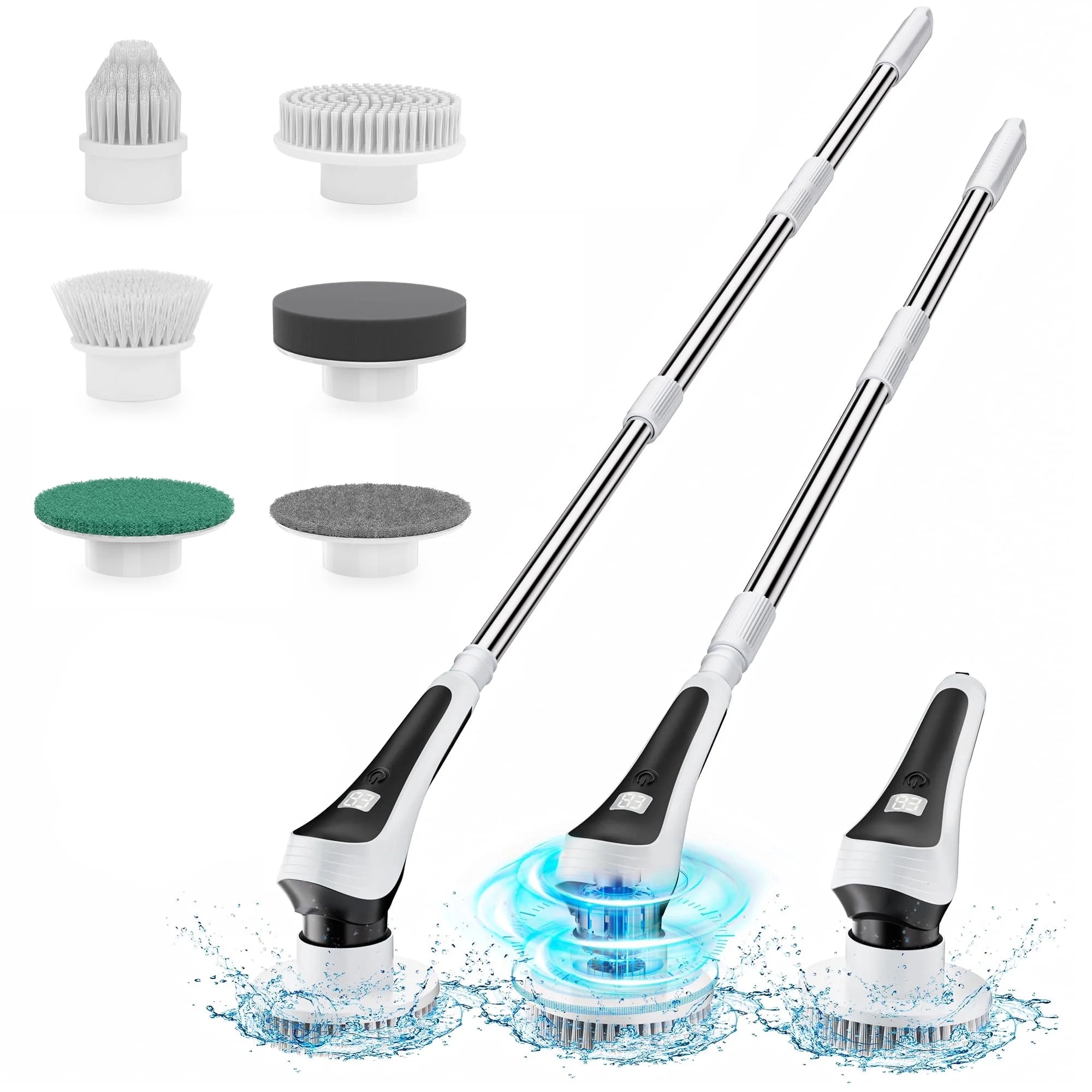 Electric Spin Scrubber with Extension Handle and 6 Replaceable Brush Heads C879