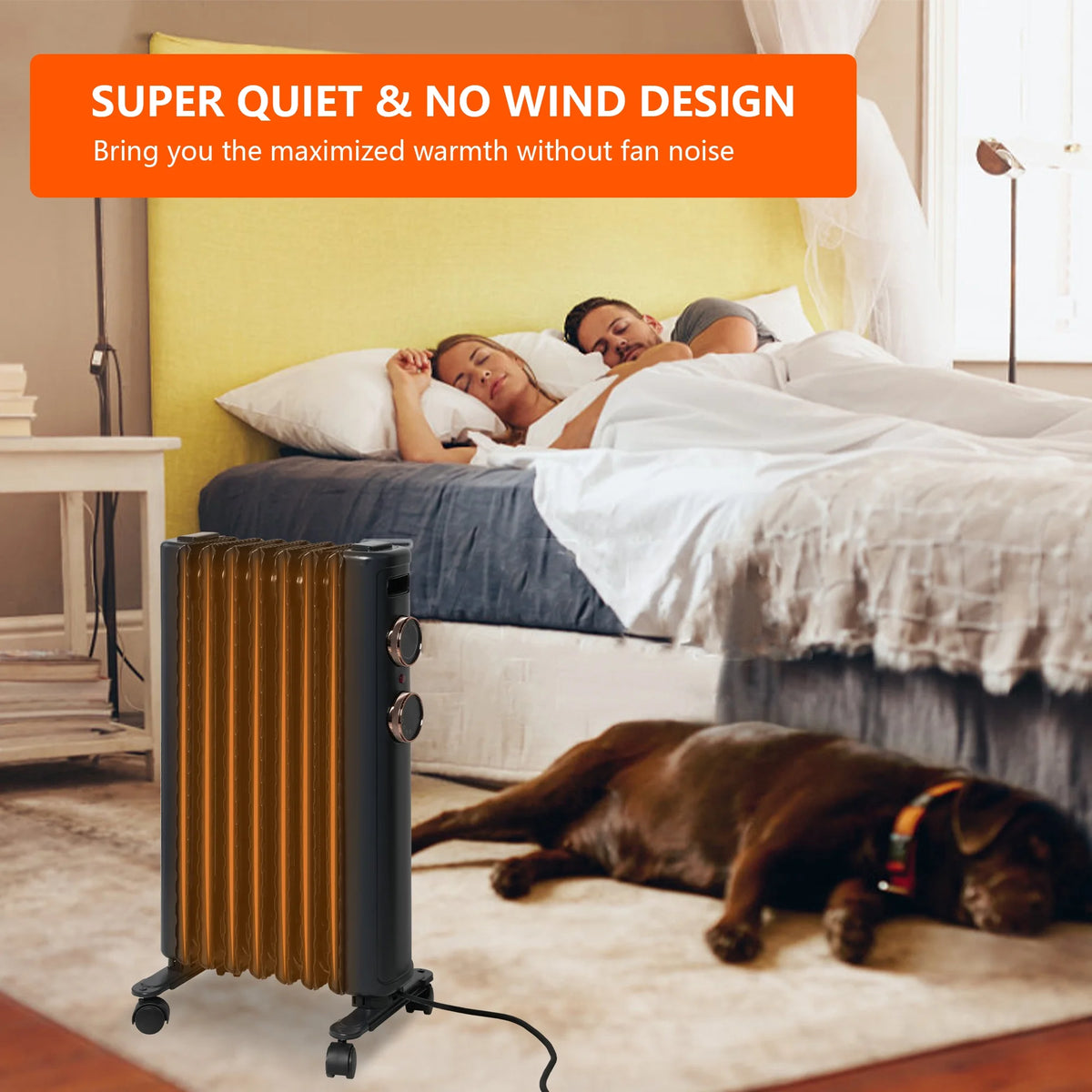 Oil Filled Radiator Heater with 3 Heating Modes, Adjustable Thermostat, Universal Wheels, Black&Gray S415