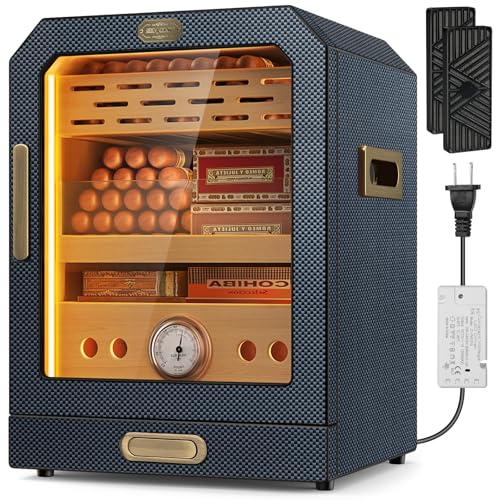 Lighted Magnetic Door Desktop Cigar Humidor Cabinet with Drawer, 3 Layer, Brown K8154