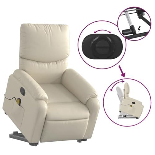 Cream Faux Leather Power Lift Massage Recliner Chair O6053