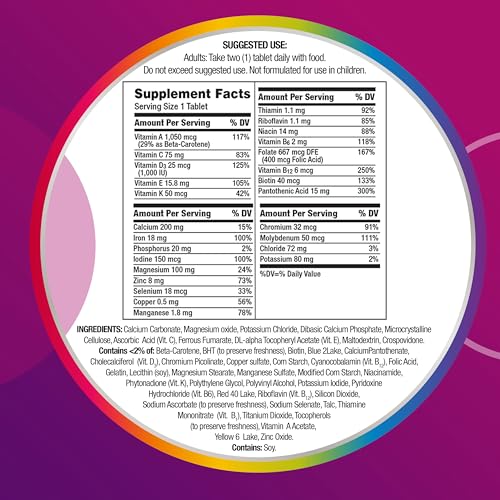 Multivitamin Tablet with Iron, Vitamin D3, B Vitamins, C, E, Gluten Free, Non-GMO - 200 Count B3576