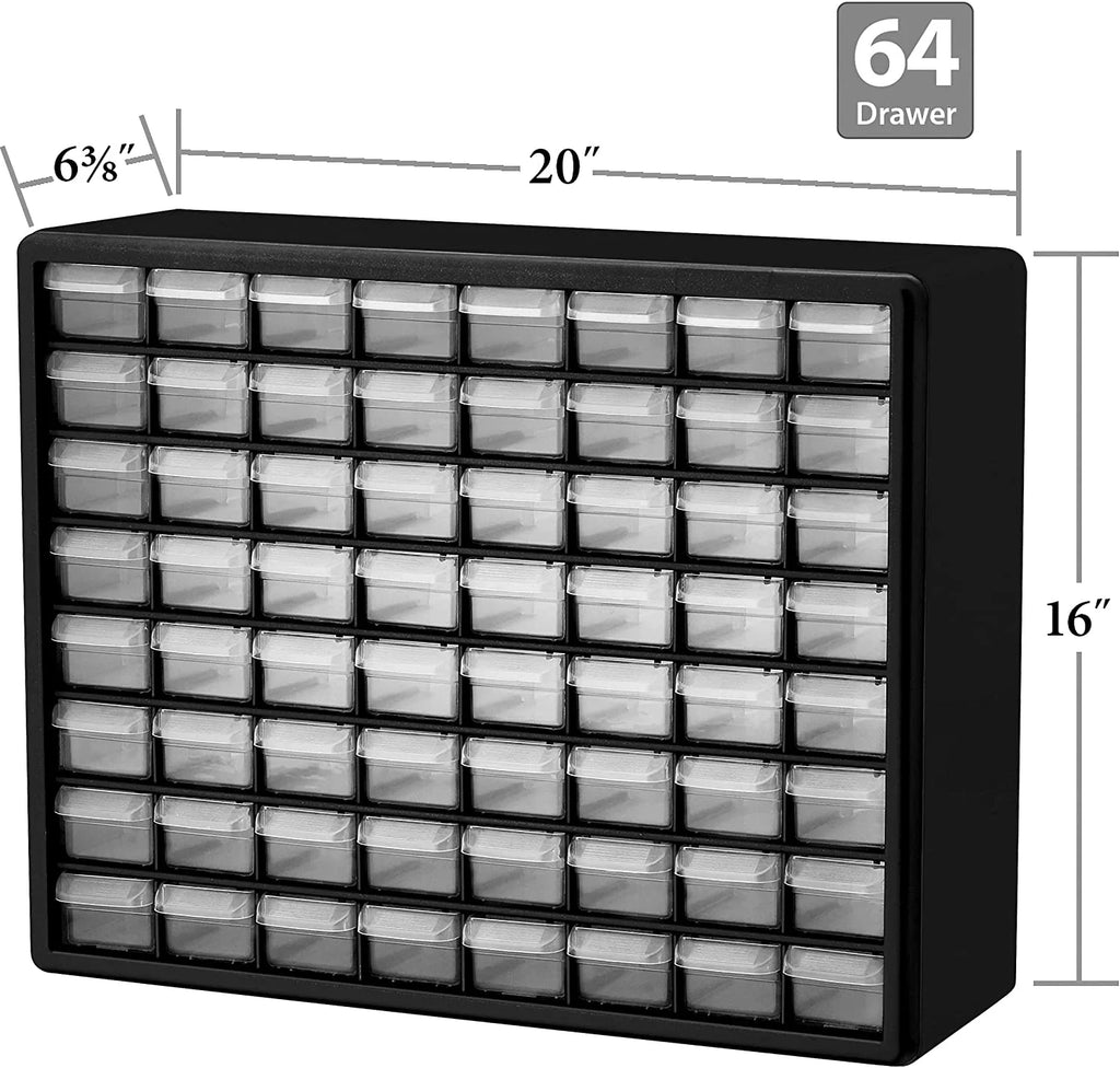64 Drawer Black Plastic Cabinet Storage Organizer Y3476