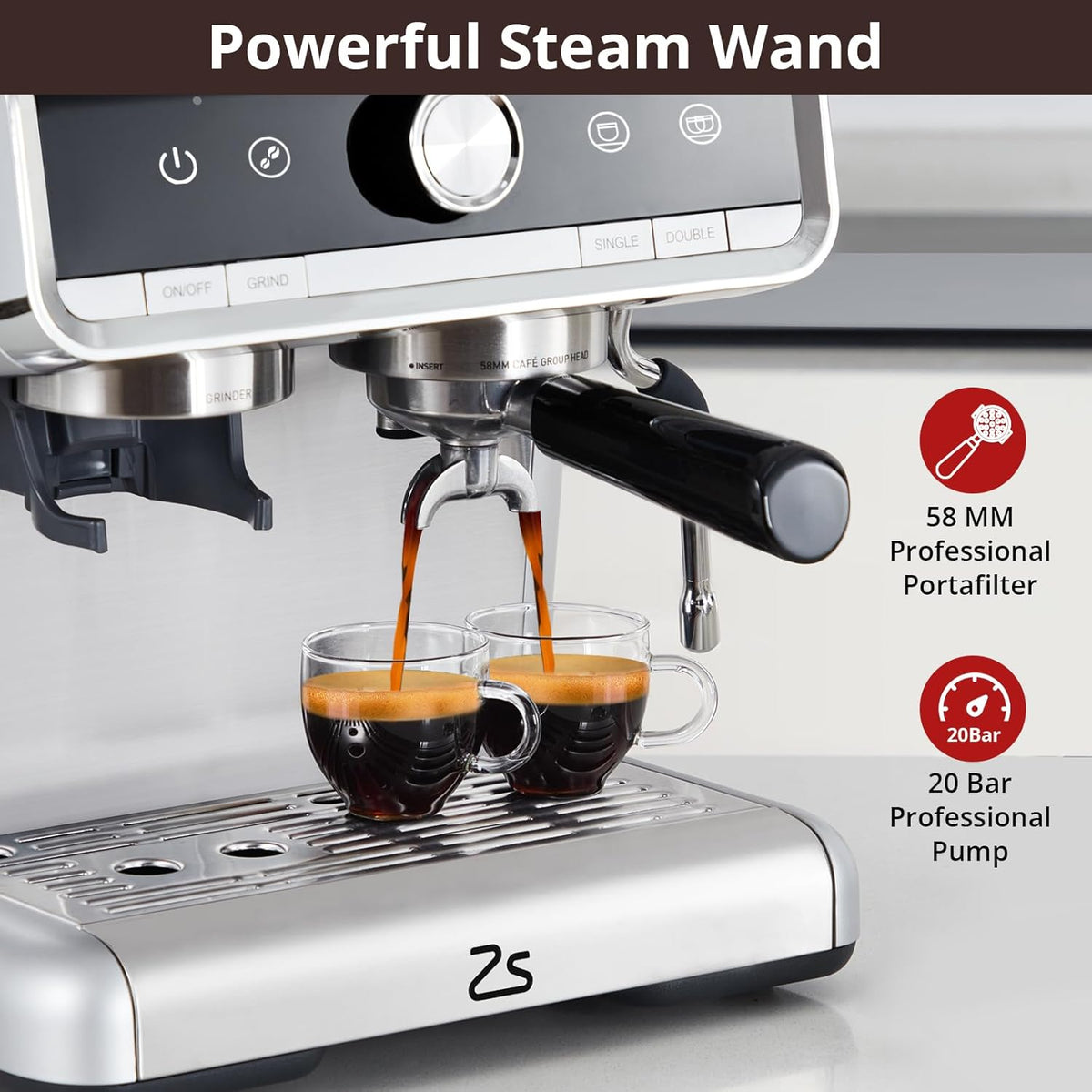 Stainless Steel Espresso Maker 20 Bar Pressure 2.8L Water Tank W334199