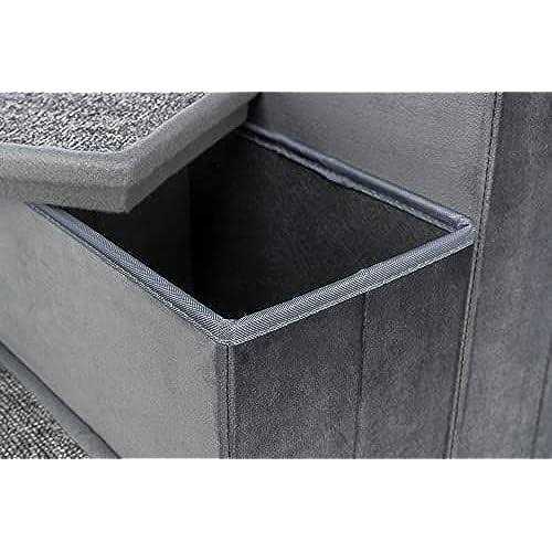 Velour Foldable 3-Step Pet Stairs with Storage I8163