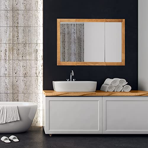 Nutmeg Oak Assembled Frame Bathroom Wall Cabinet with Mirrored Doors, 36" Q27114