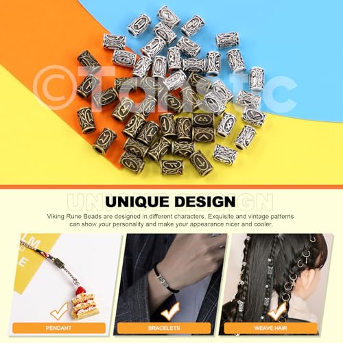300Pcs Viking Rune Beads Hair Beard Beads Set including 5Pcs Black Pull Hairpin Quick Beader Hairpins and 200Pcs Black Rubber Bands with a Bag U339
