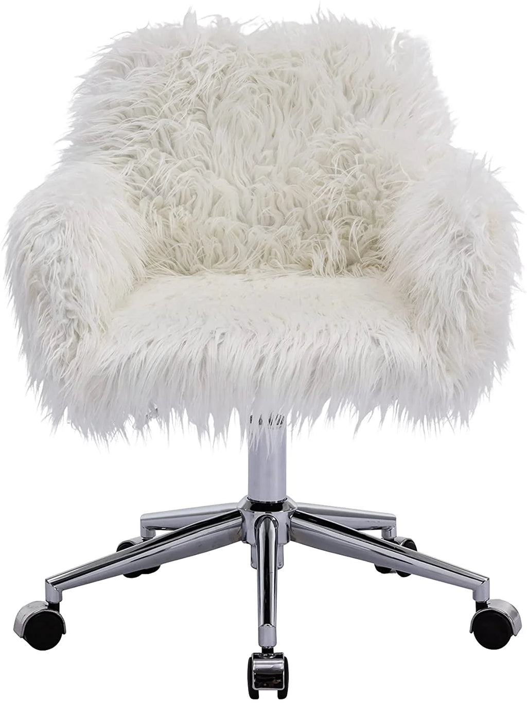 White Faux Fur Swivel Desk Chair with Back Z230